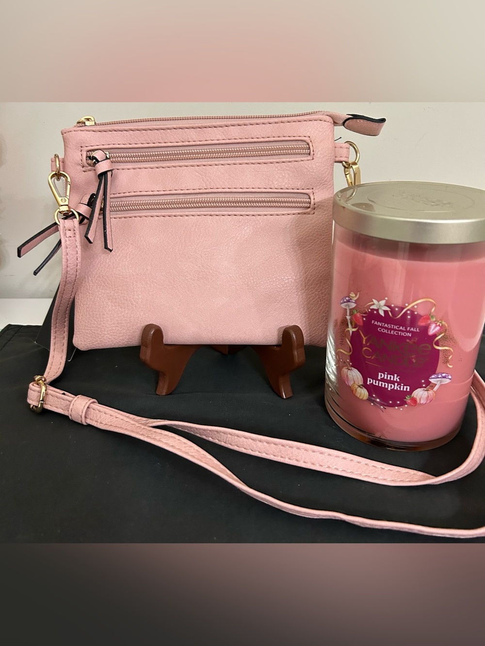 Yankee Candle Pink Pumpkin and NWT Poppi Crossbody Bag with Gold Hardware